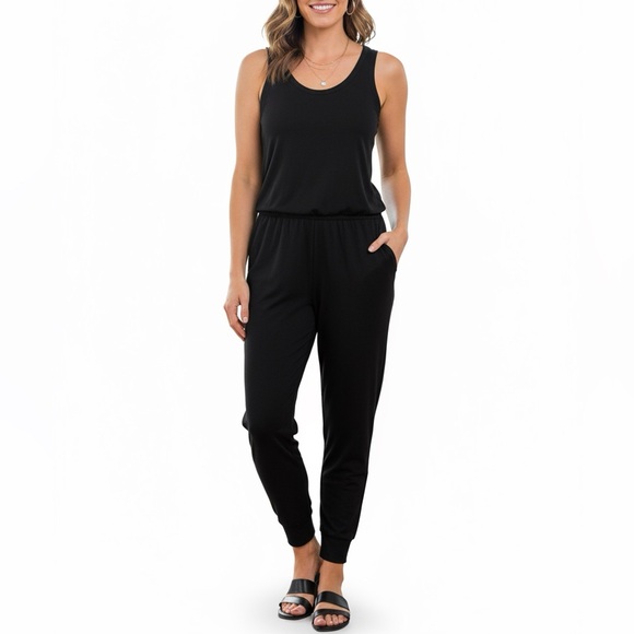 LOGO Lounge Lori Goldstein Black Sleeveless Jumpsuit Jogger Athleisure Sz M - Picture 1 of 10